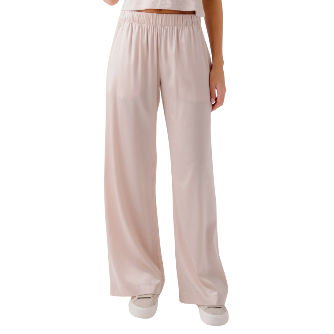 Brynn High Rise Pull On Wide Leg Silk Pant in Lunar