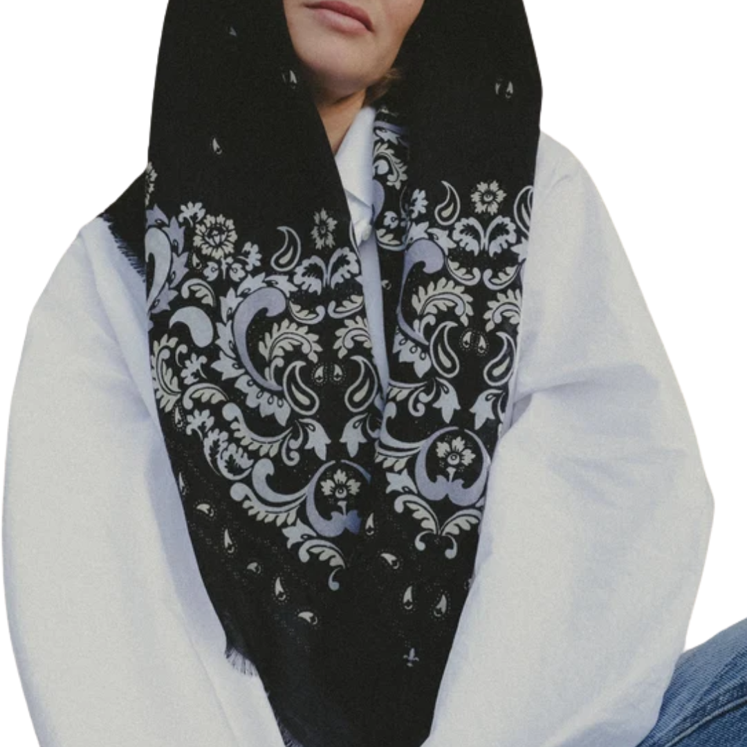 Bandana Flowers Wool Cashmere in Black