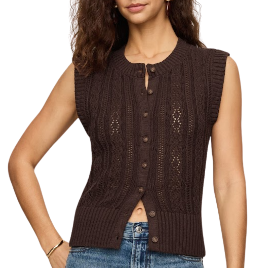 Cabot Crochet Vest in Dark Chocolate