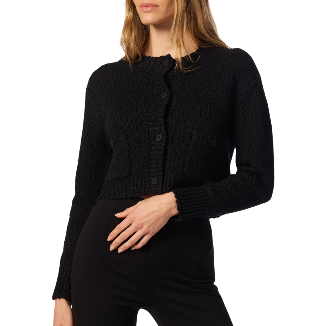 Helena Cropped Double Pocket Cardigan in Black