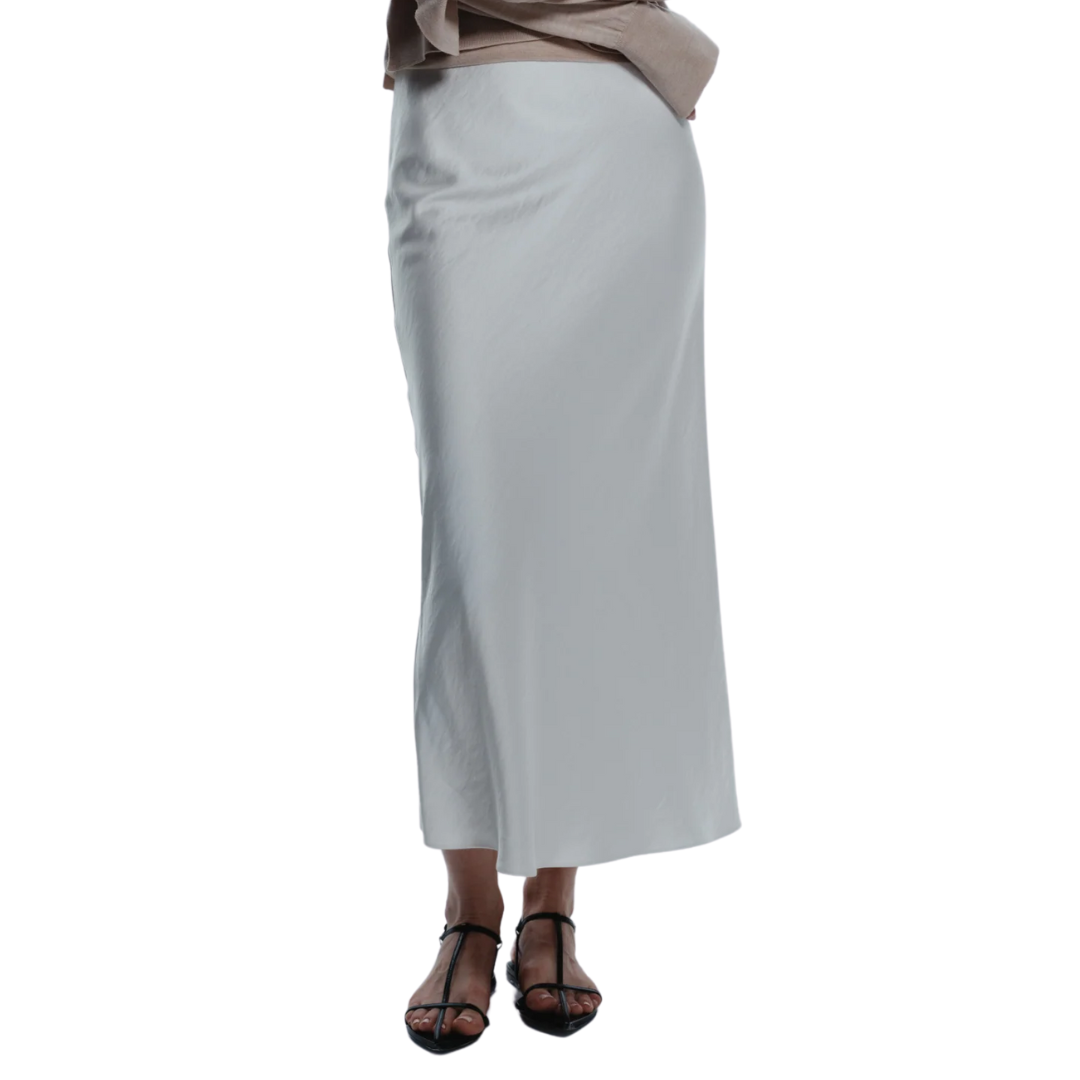 Talia Charmeuse Midi Skirt in Ivory