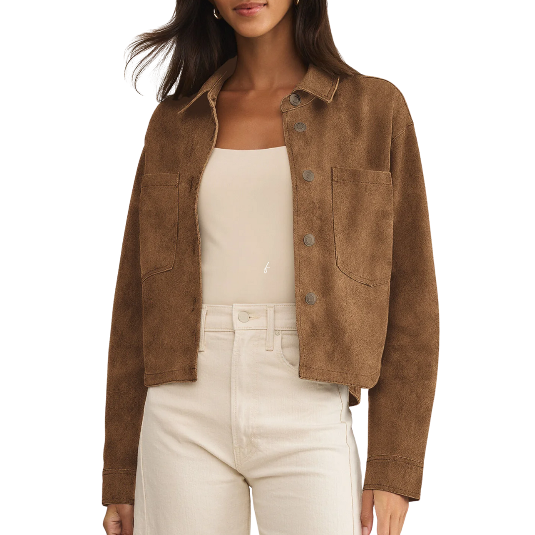 All Day Cropped Suede Jacket in Coconut