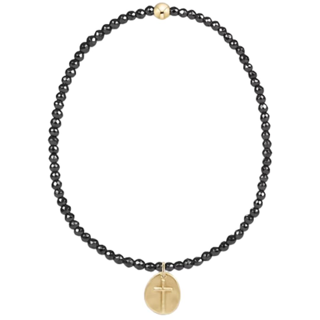 Faceted Hematite 2MM Bracelet- Inspire Small Gold Charm