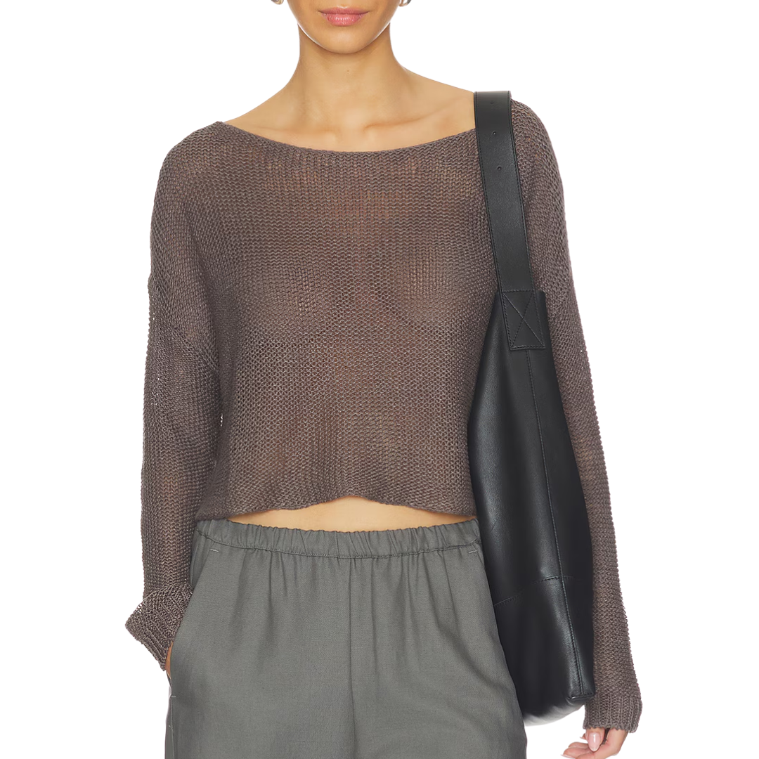 Linen Open Knit Bateau Sweater in Pebble