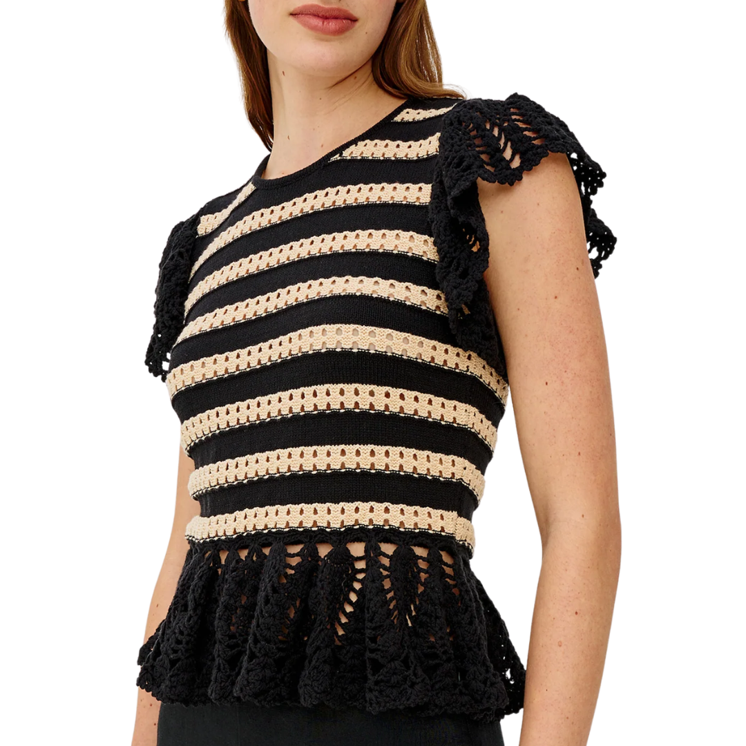Coen Top in Black Oat Stripe
