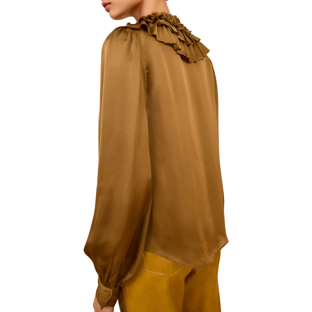 Rouen Silk Ruffle Blouse in Willow