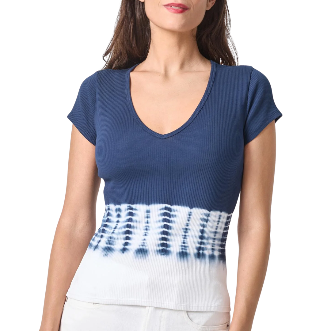Bamboo Dye Short Sleeve V-Neck in Navy Dye