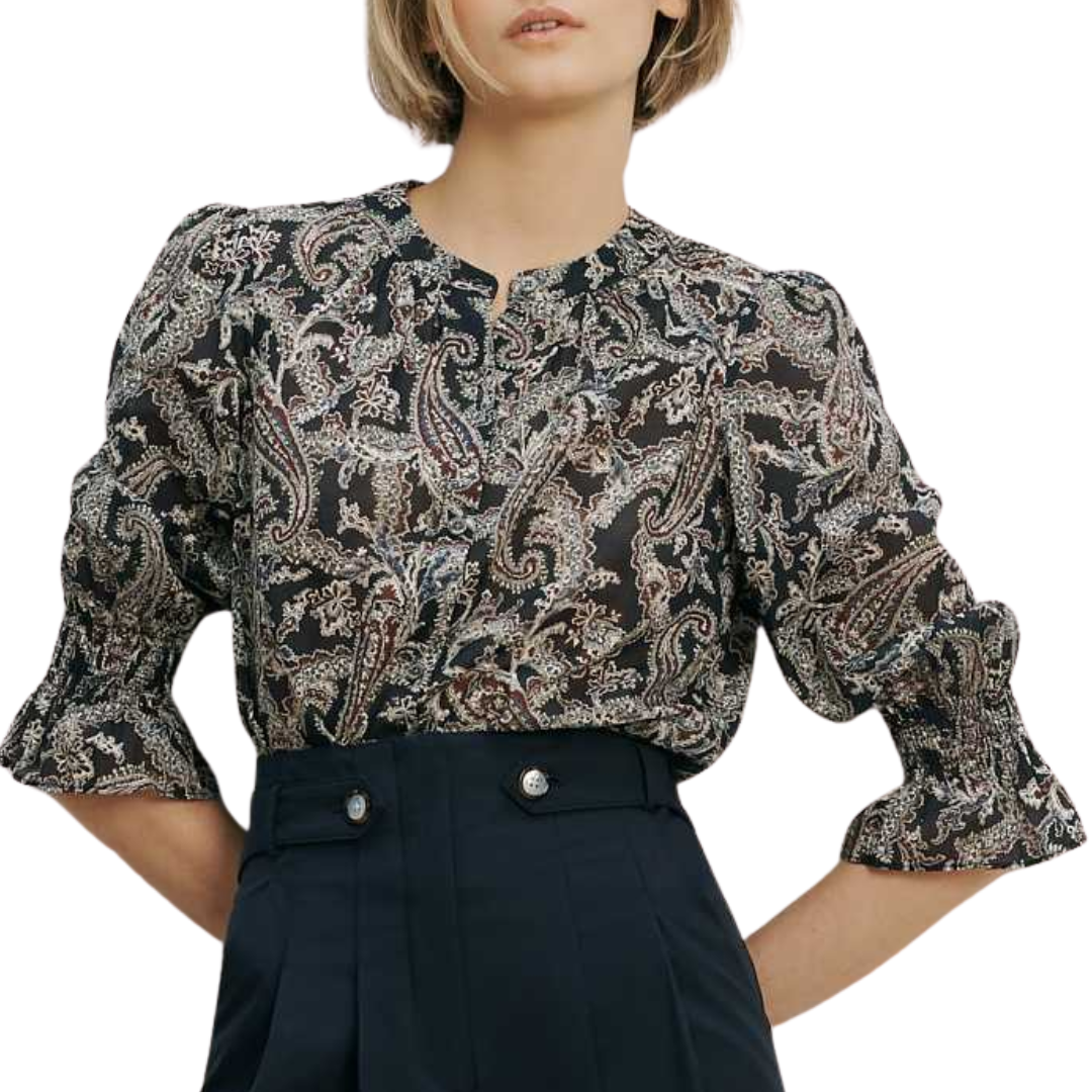 Ashlynn Paisley Blouse in Navy Multi