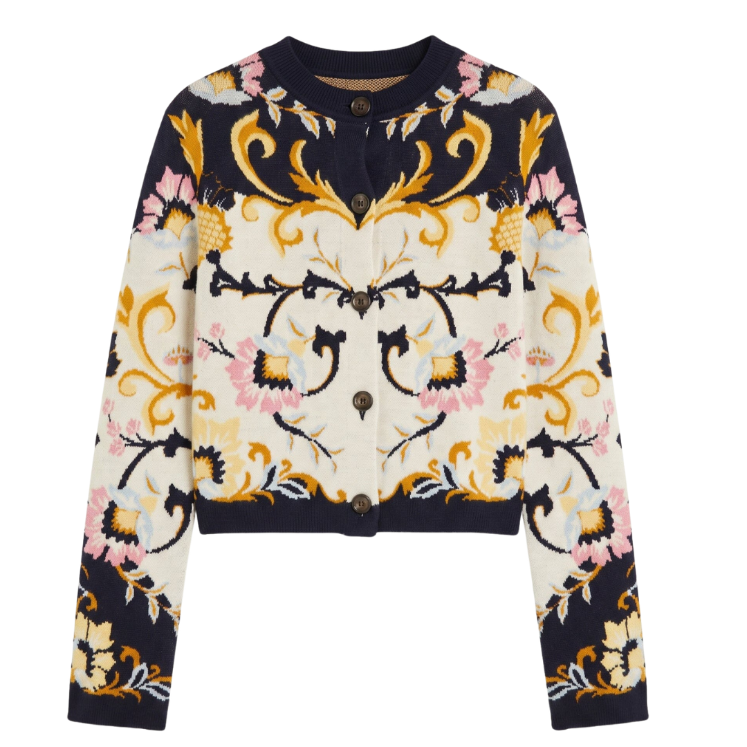 Buttoned Knit Cardigan in Birds Romance