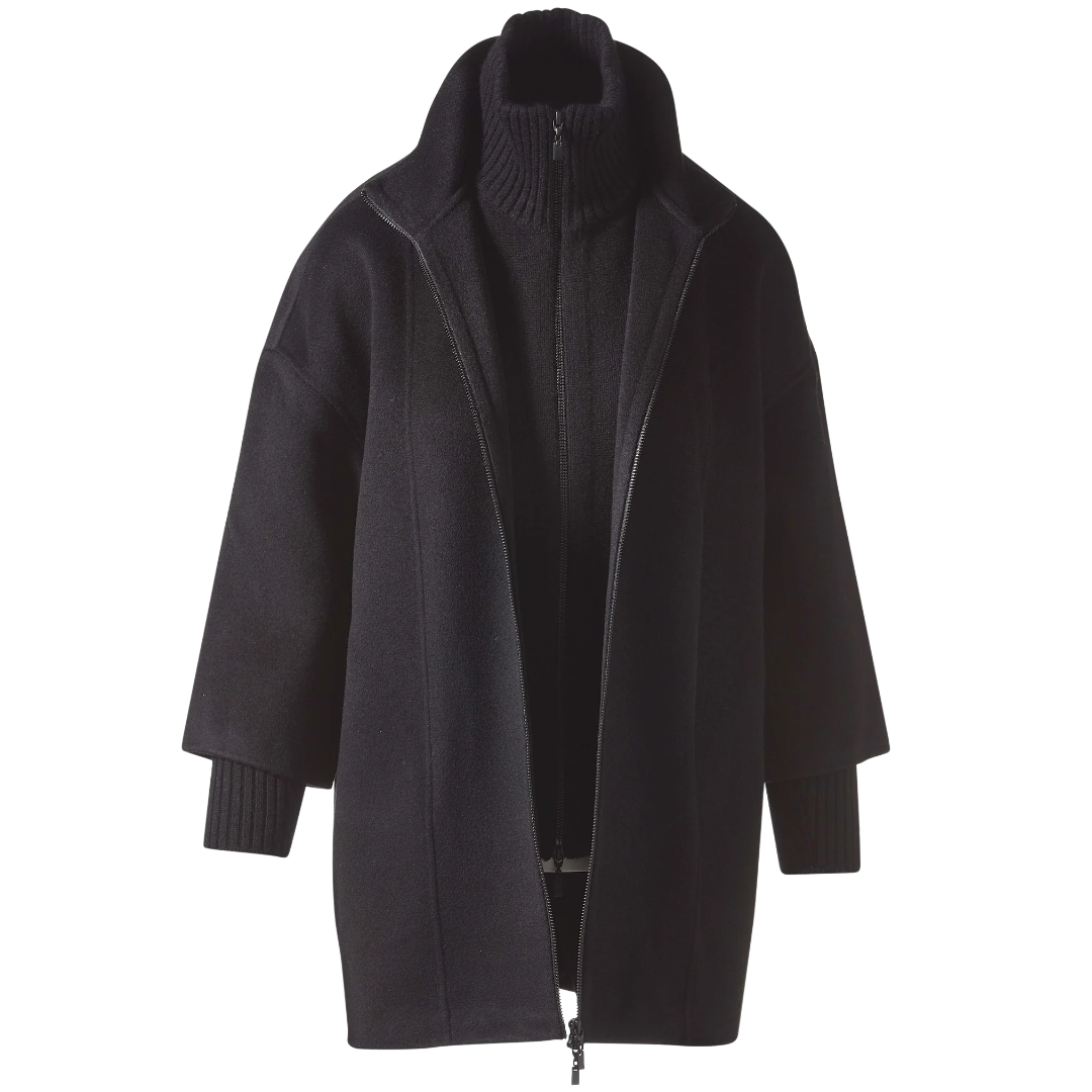 Knit Insert Zip Mock Coat in Black
