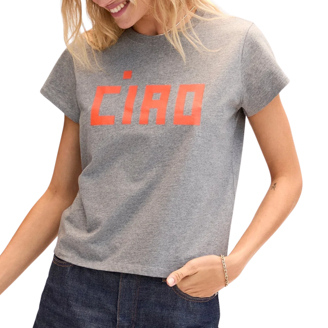 Classic Tee in Grey Melange w/ Safety Orange Block Ciao