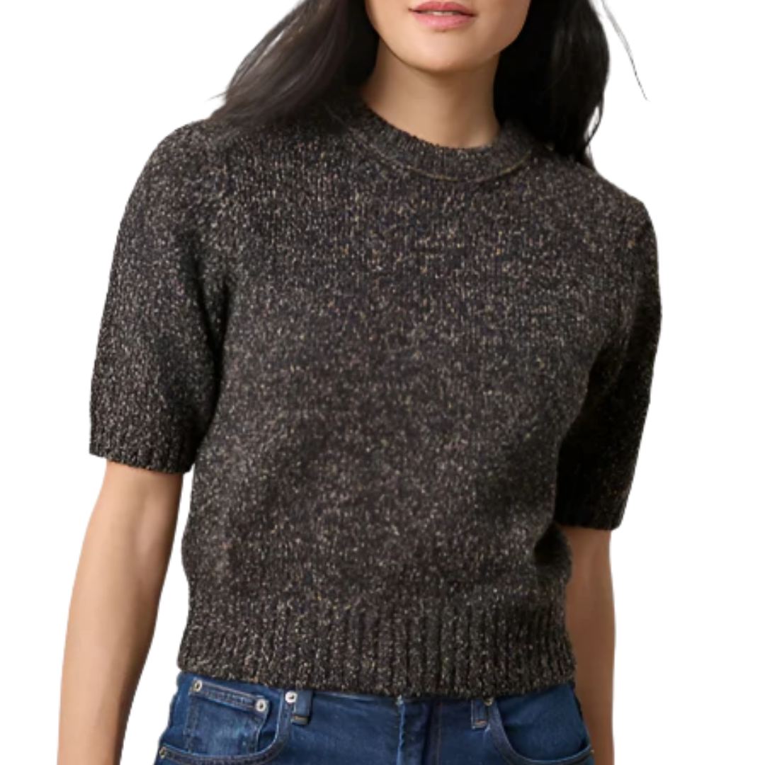 Short Sleeve Marled Pullover in Black