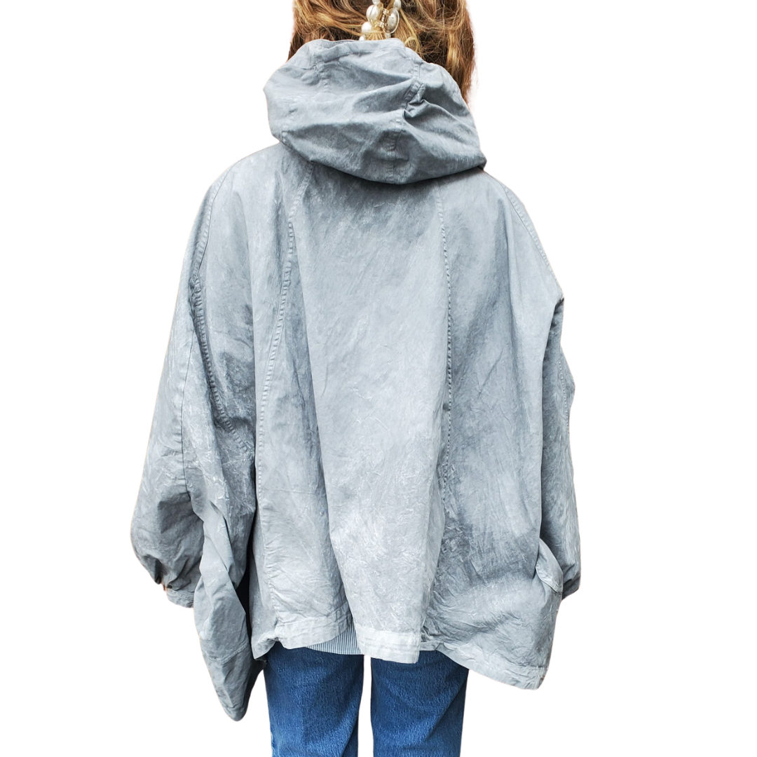 Balloon Sleeve Jacket With Hood in Seaweed Fog