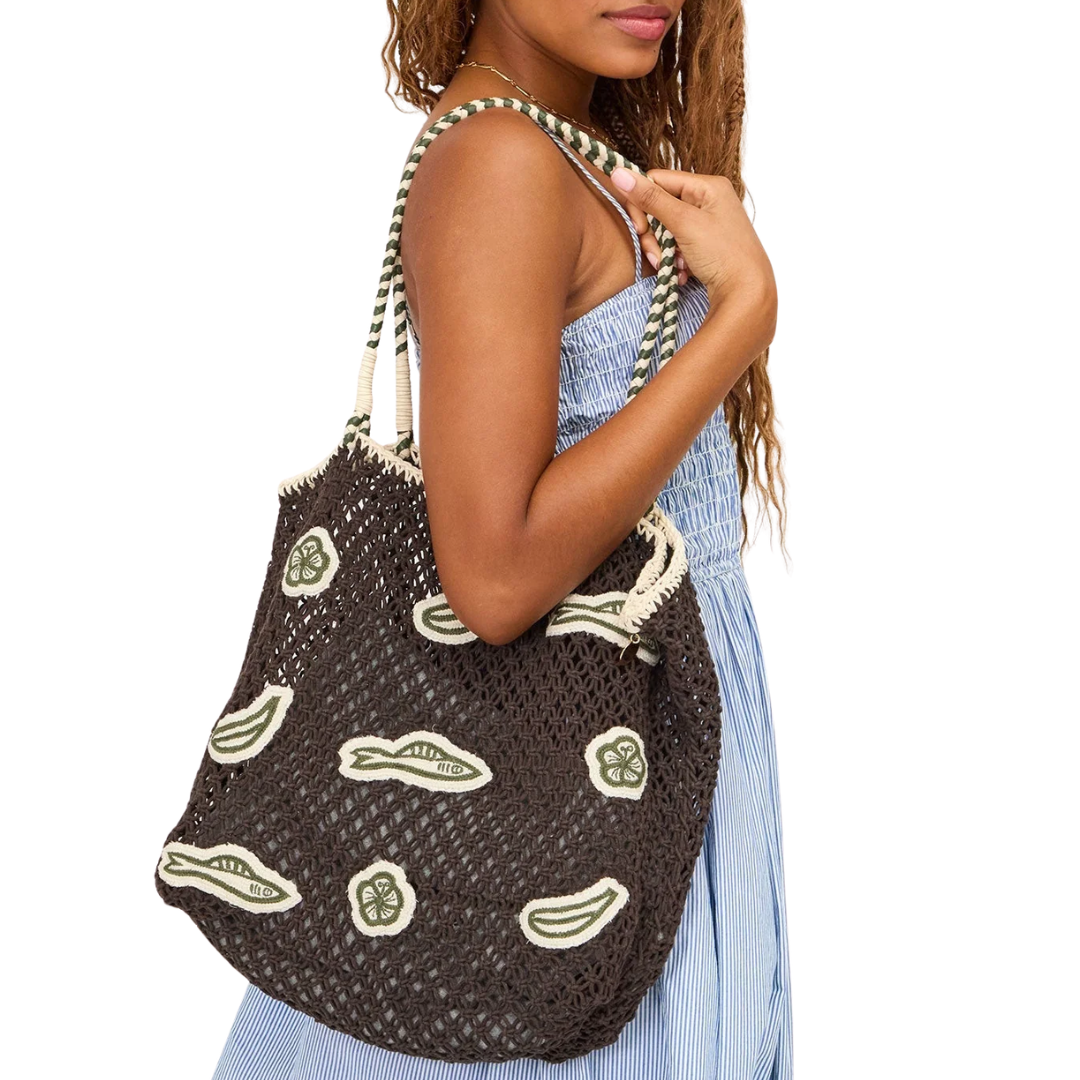 L'Été Tote in Chocolate Multi Applique