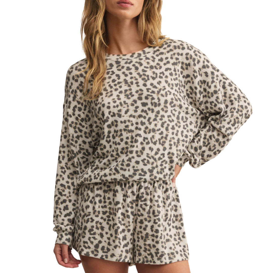 Luxe Leopard Long Sleeve Top in Champagne