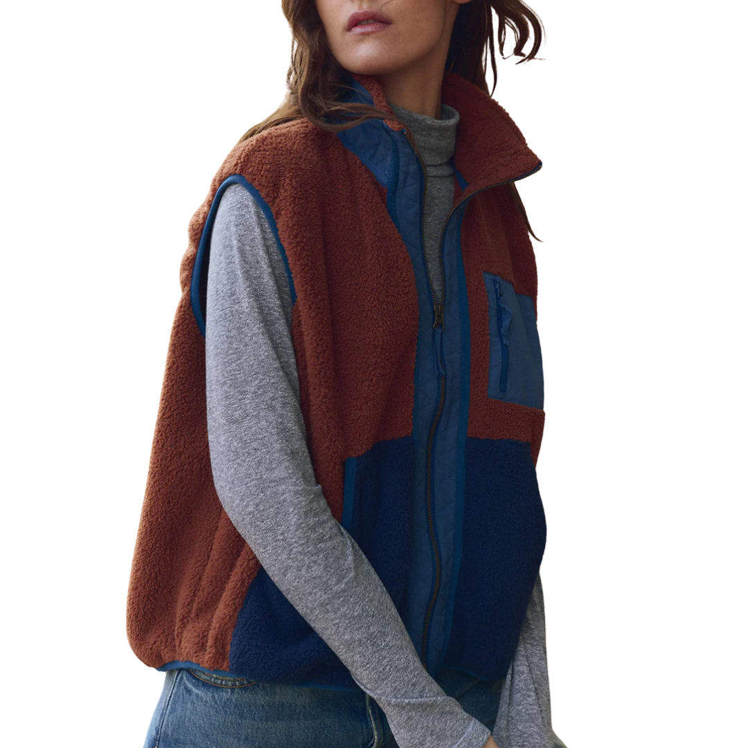 Plush Tundra Vest in Chocolate & Navy