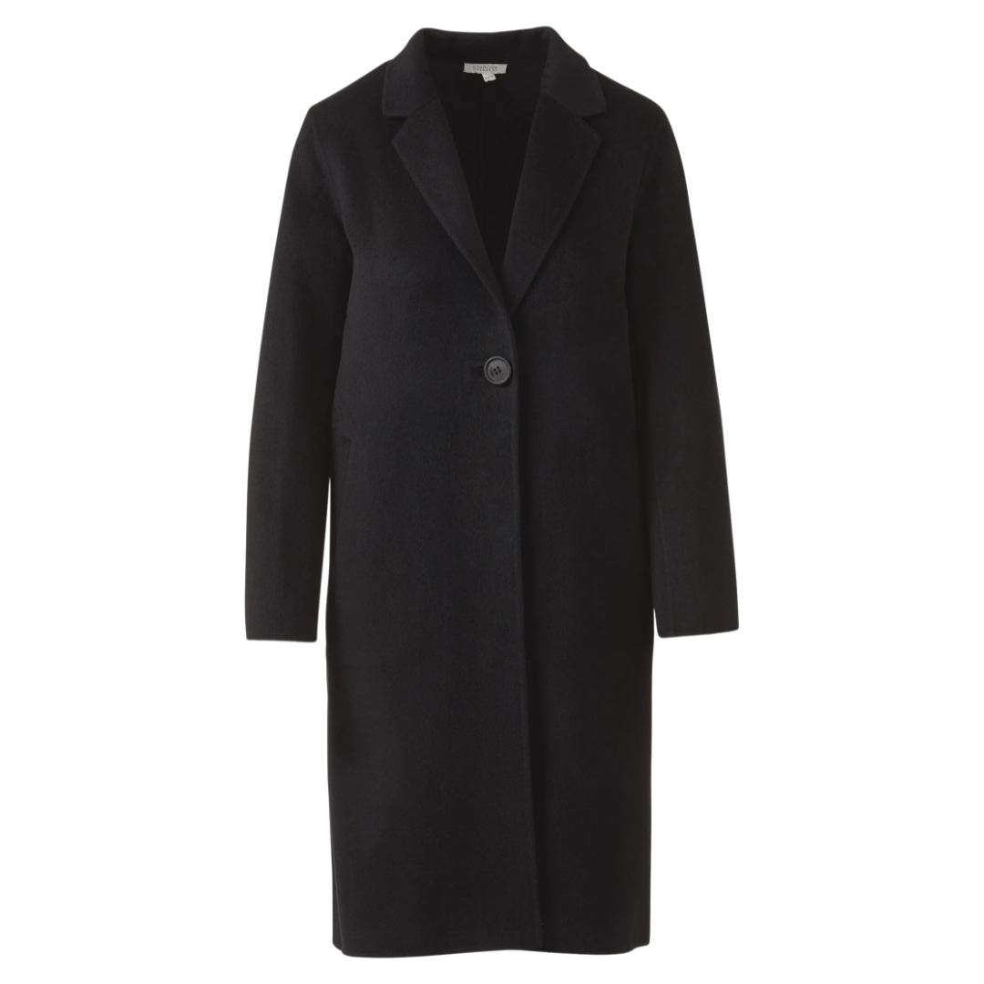 Long Notch Collar Coat in Black