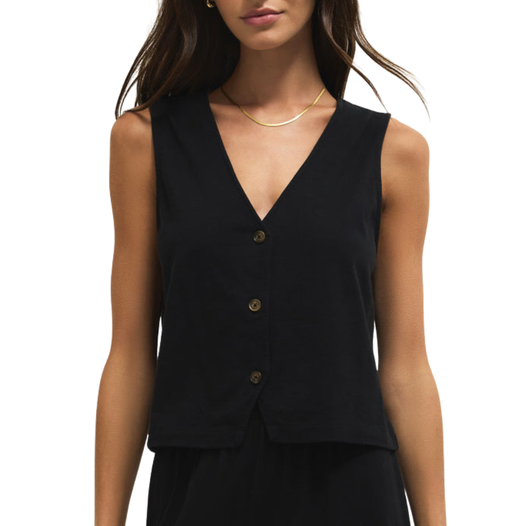Noelle Jersey Sleeveless Top in True Black