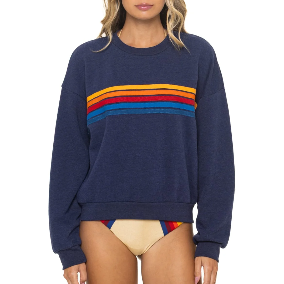 5 Stripe Relaxed Crew Sweatshirt in Navy