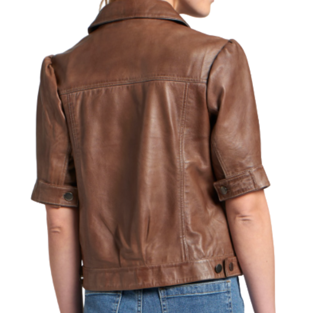 Crop Leather Jacket in Stone