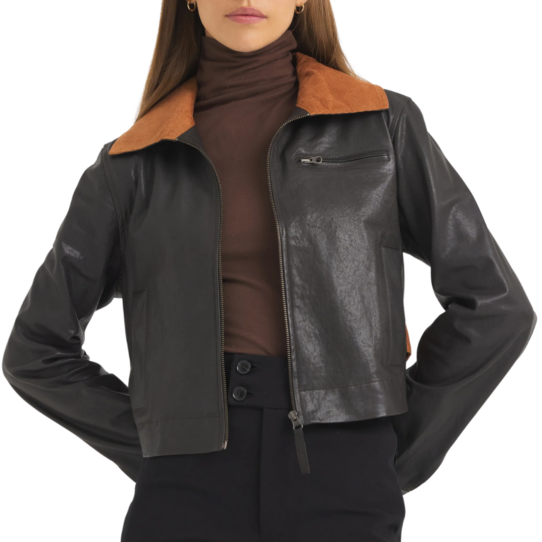 Moira Wrinkled Leather Jacket in Chocolate