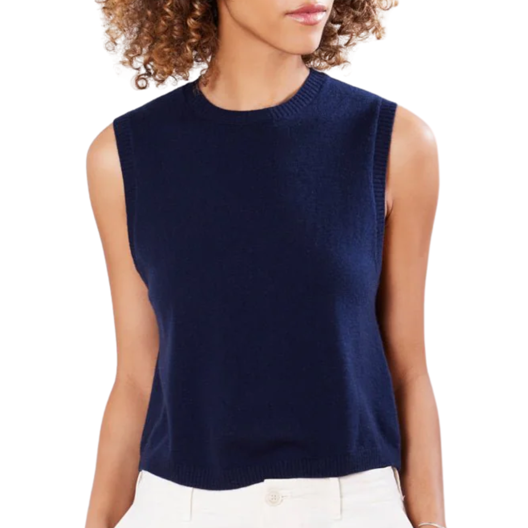Sage Cashmere Pullover Vest in Navy