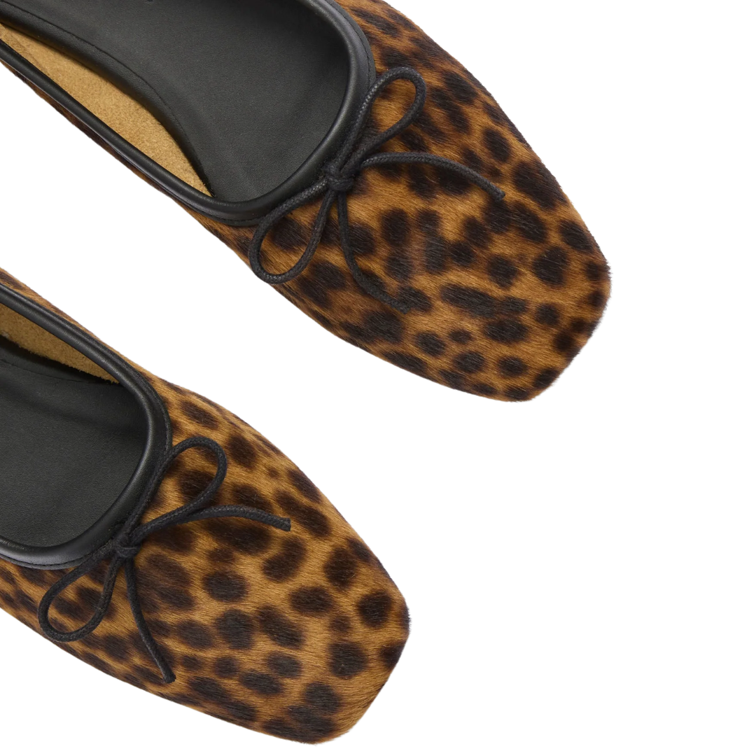 Jada Square Toe Ballet Flat in Leopard Haircalf