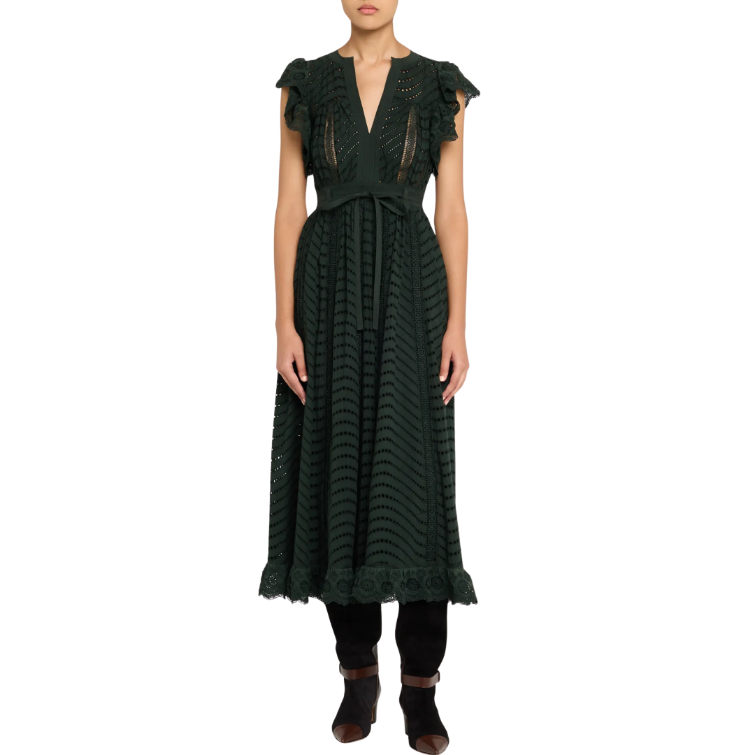 Olga Flutter Sleeve Midi Dress in Cypress