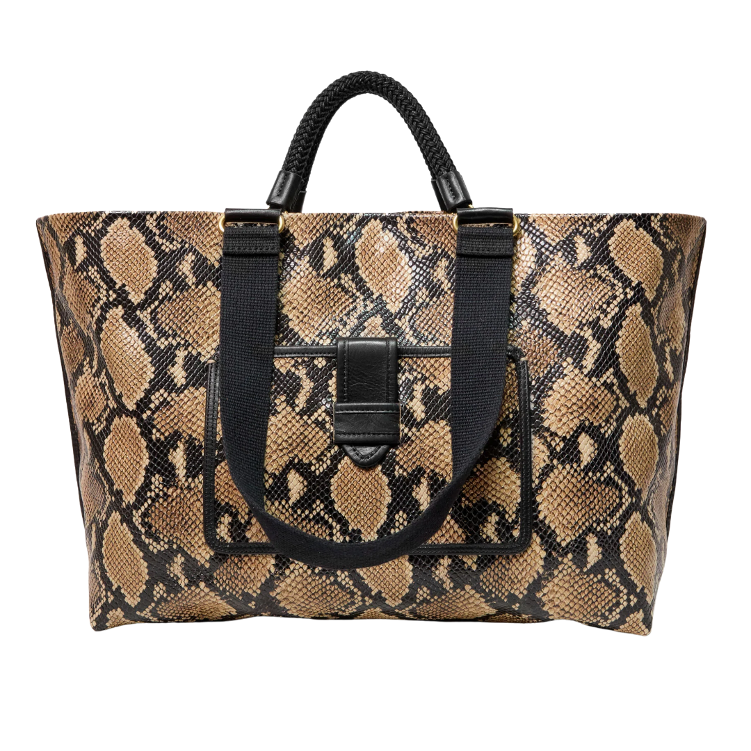 Grande Bateau Tote in Tan Desert Snake