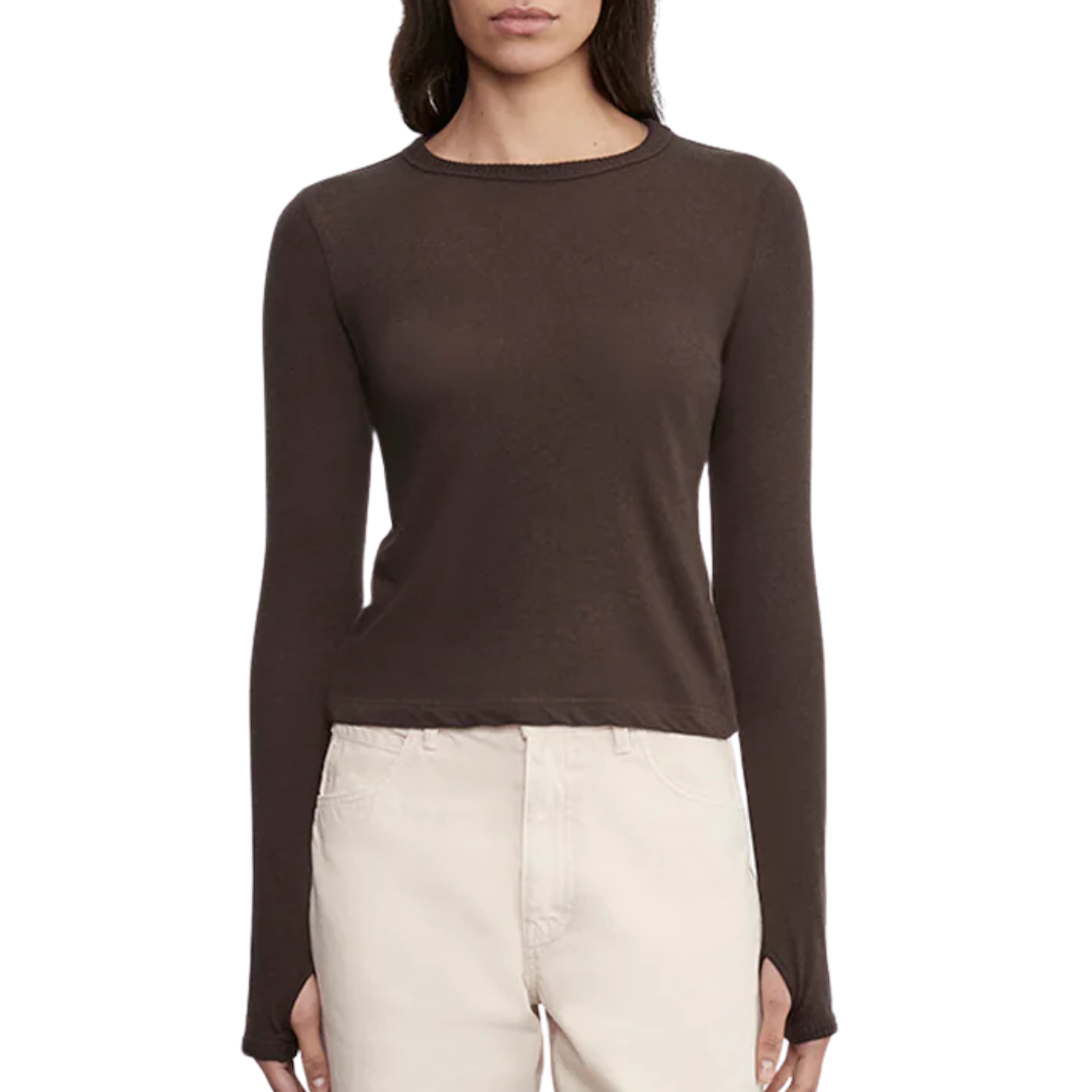 Cashmere New Classic L/S Crew in Dark Brown