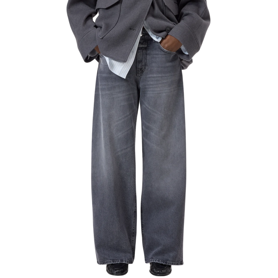 Jayla Wide Jeans 34" in Mid Grey