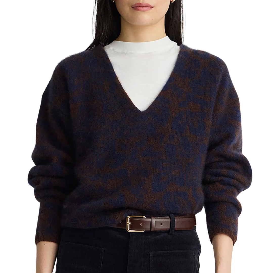 Softest Silk Cashmere V-Neck in Leo Floral Midnight