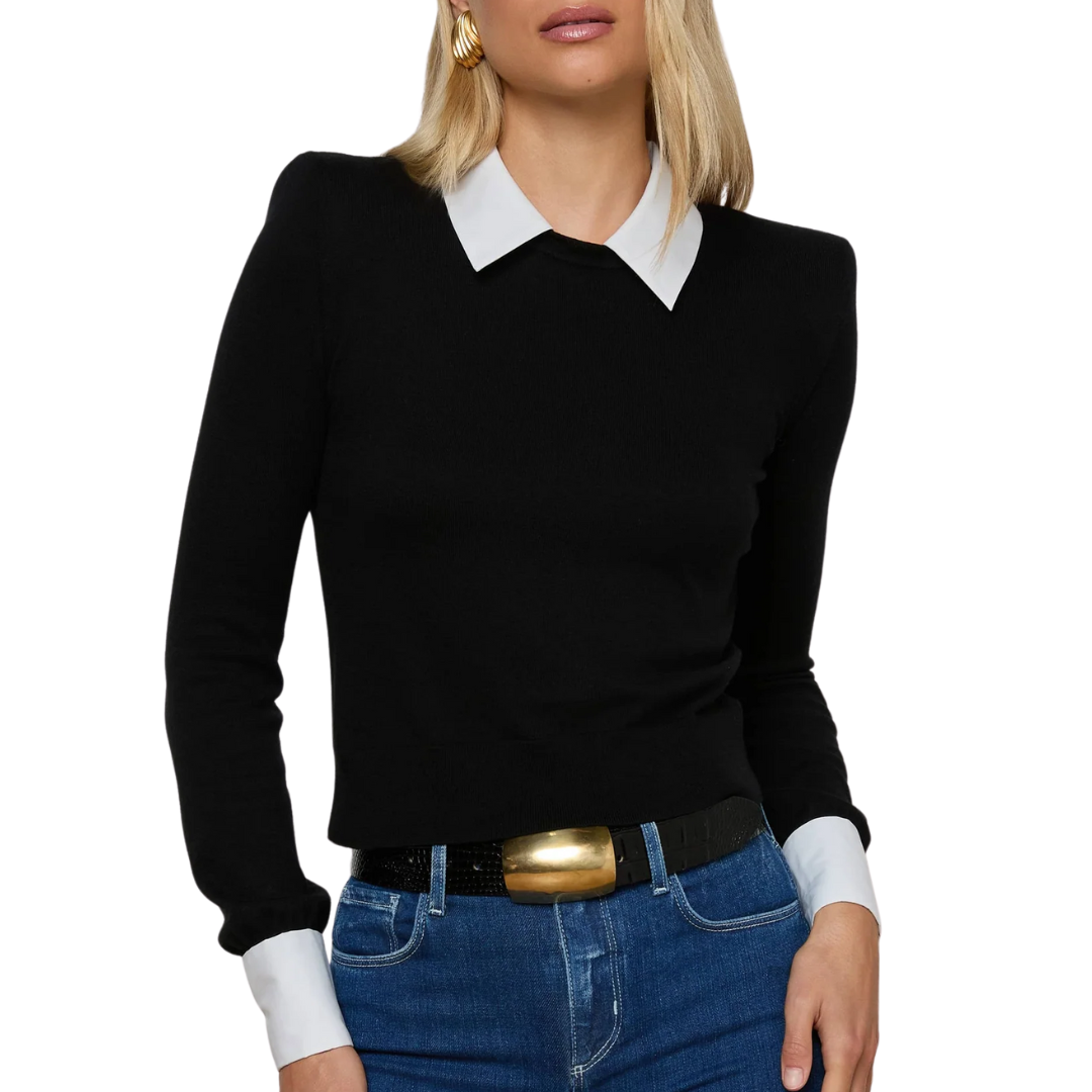 April Collared Pullover in Black/Gold Lion