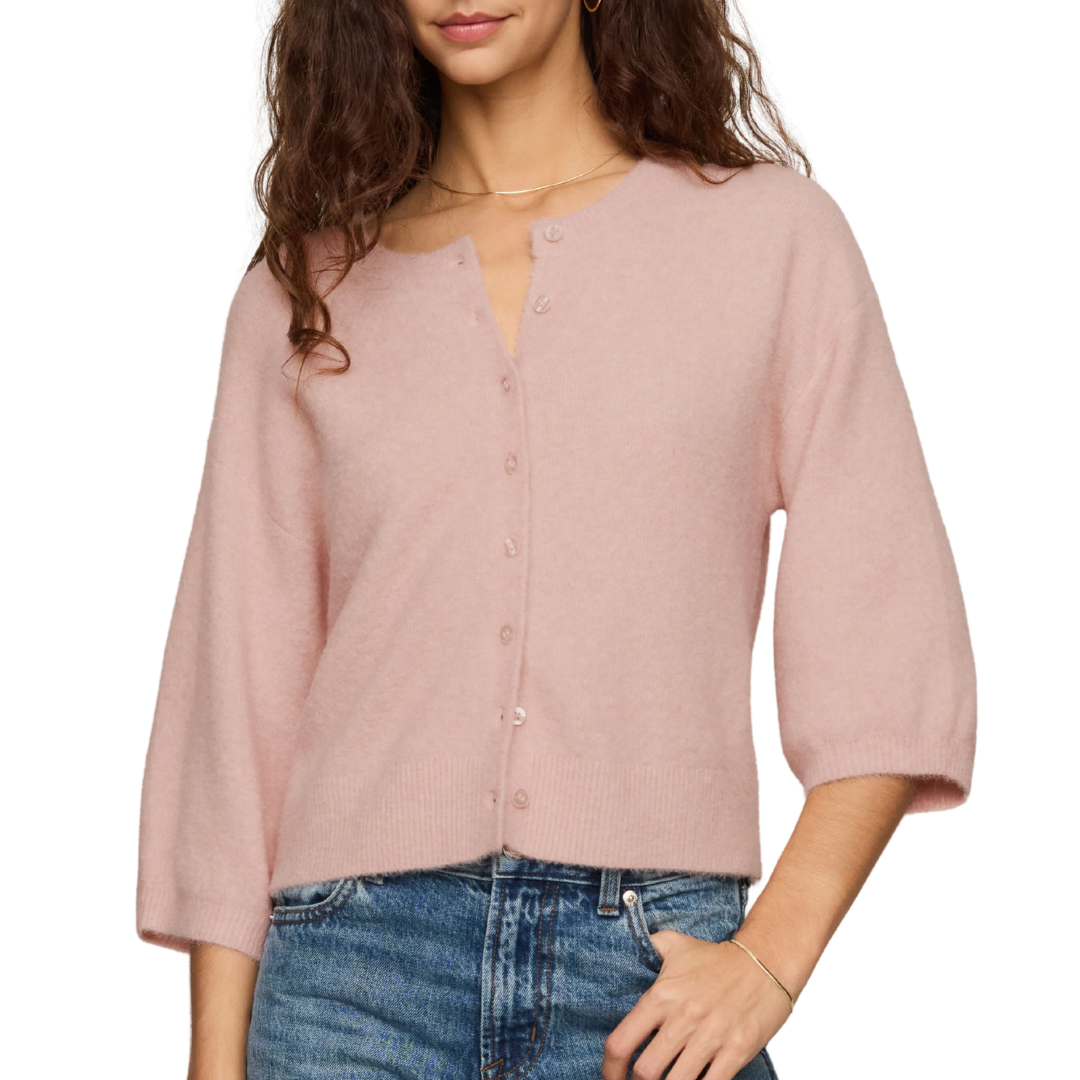 Valor Short Sleeve Cardigan in Soft Blush