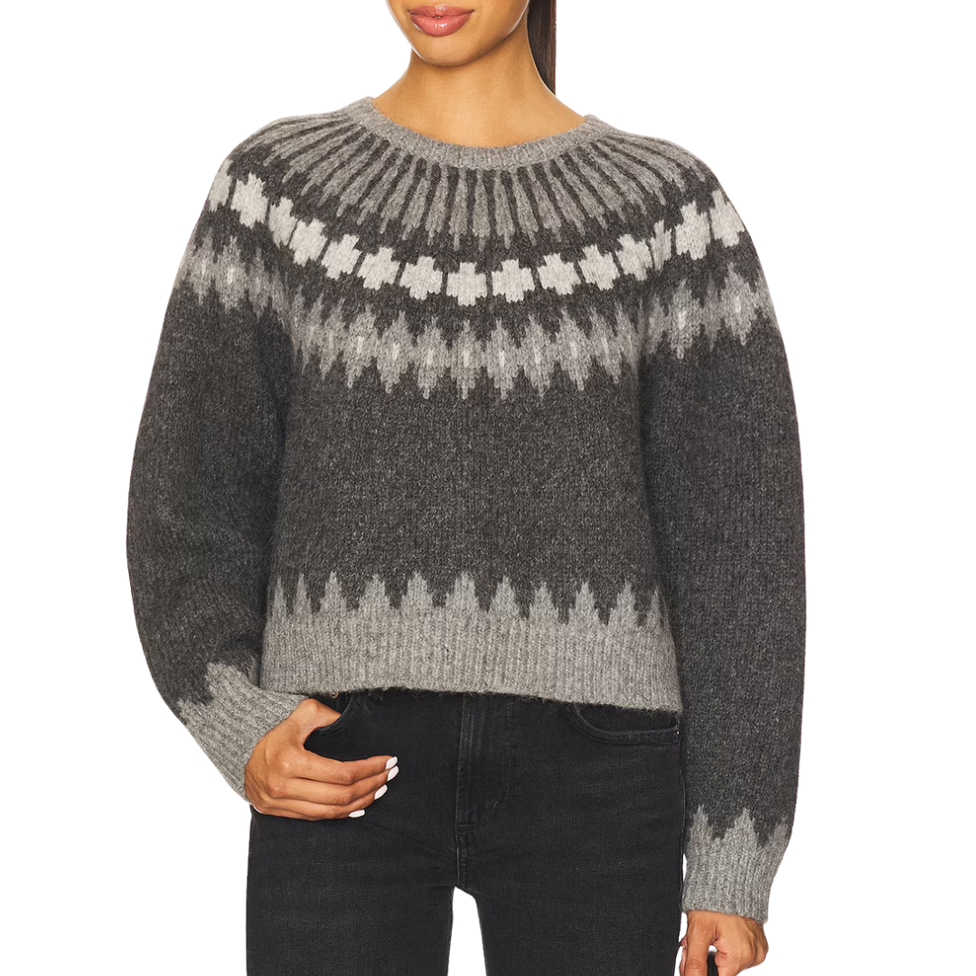 Alena Sweater in Dark Grey Melange Fair Isle