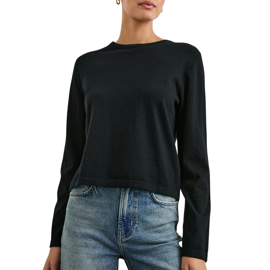 Cotton Cashmere Long Sleeve T-Shirt in Black