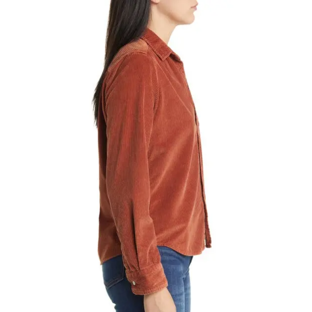 Barry Tailored Button-Up Shirt in Rust Corduroy