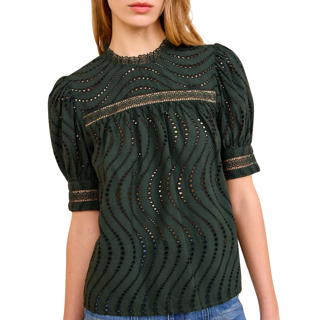 Virginia Lace Collar Blouse in Cypress