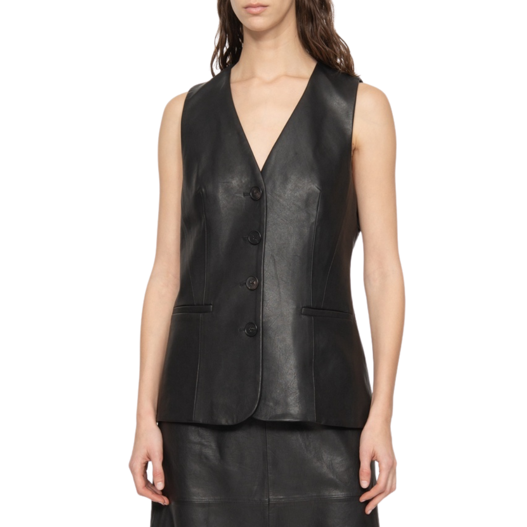 Lucie Leather Vest in Black