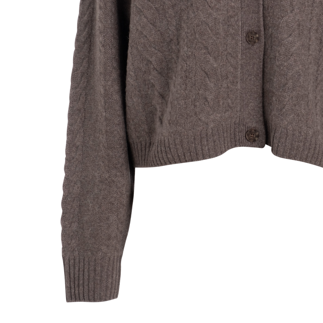 Cashmere Airy Cable Cardigan in Cacao