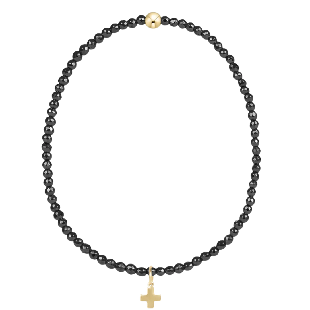 Faceted Hematite 2MM Bracelet- Signature Cross Charm