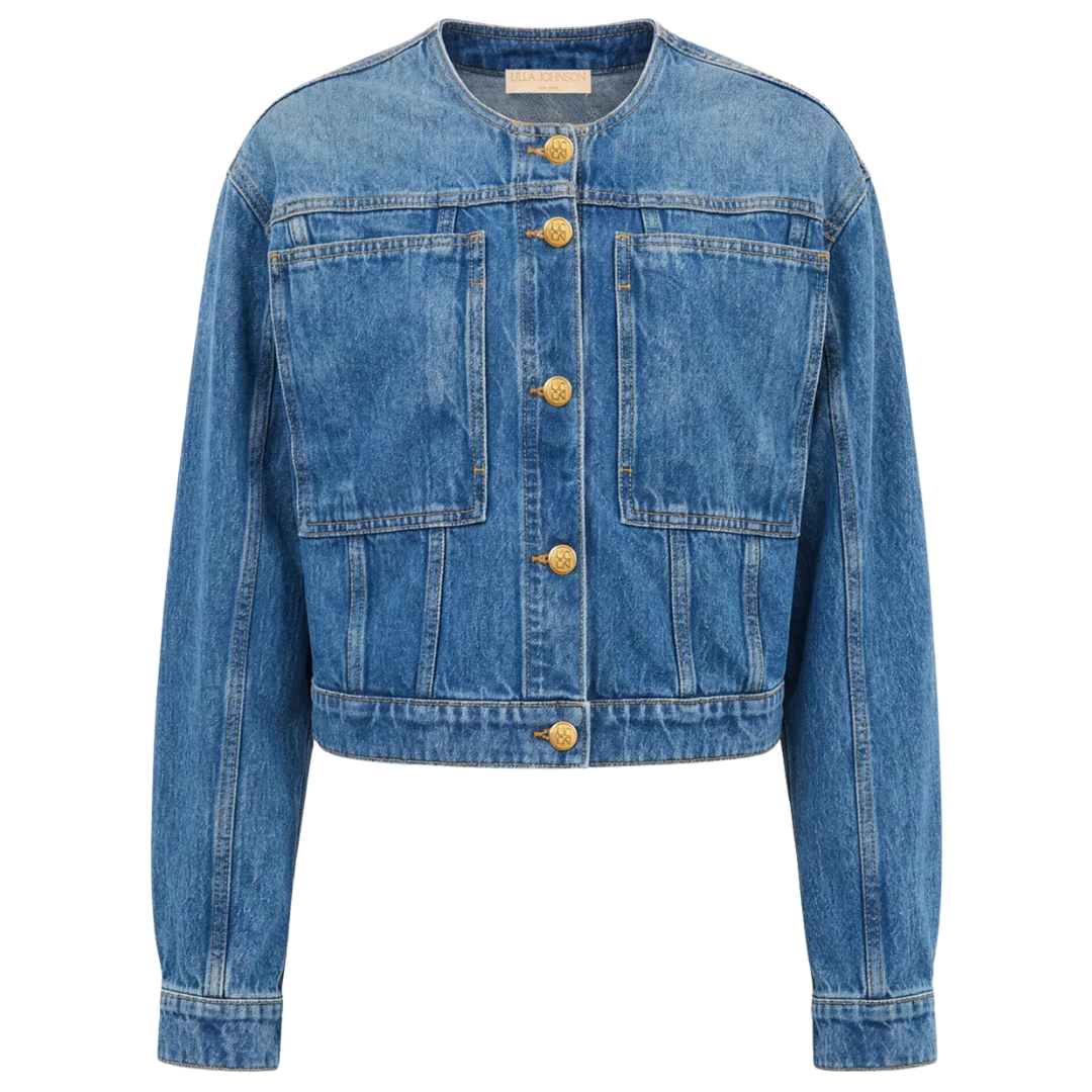 Briar Collarless Denim Jacket in Danube