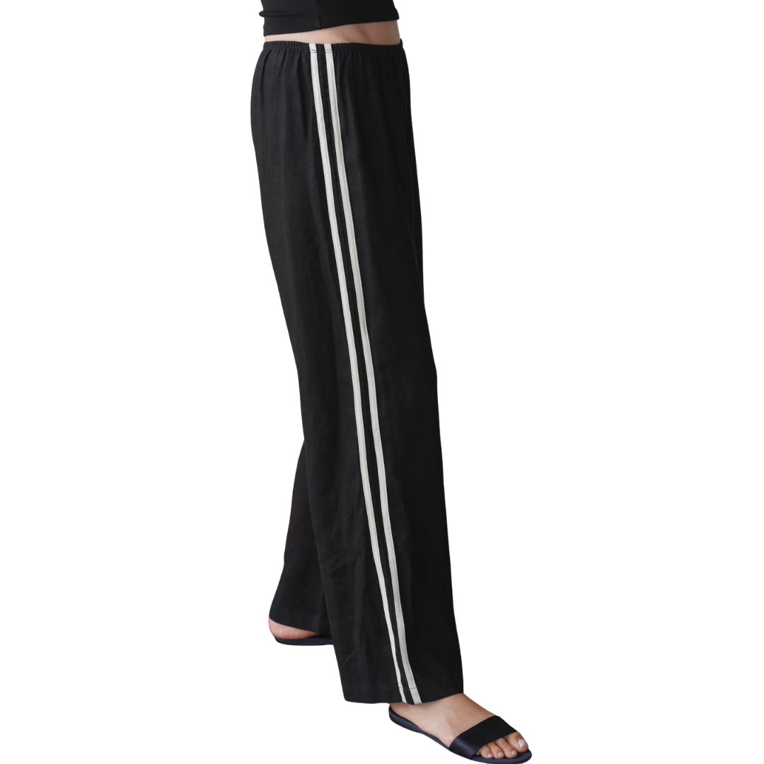 The Linen Crop Stripe Pant in Jet