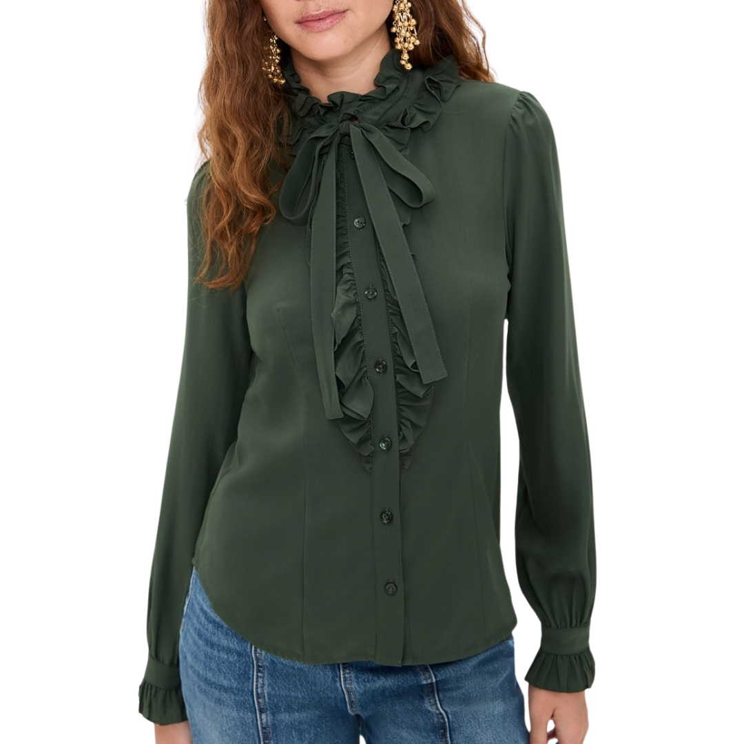 Catroux Silk Long Sleeve Blouse in Cypress