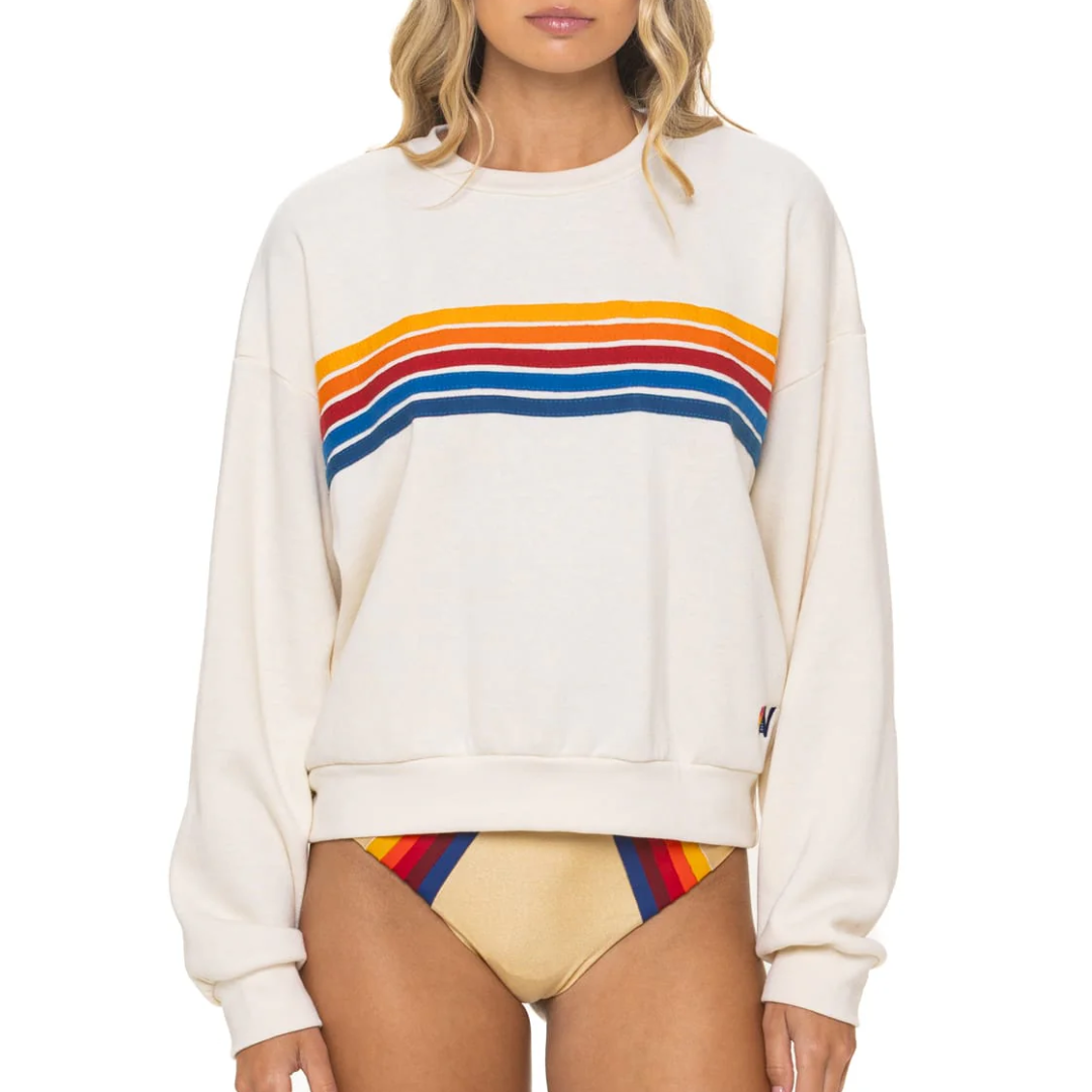 5 Stripe Relaxed Crew Sweatshirt in Vintage White