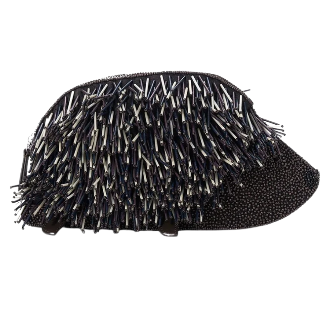 Porcupine Clutch in Black Beaded Multi