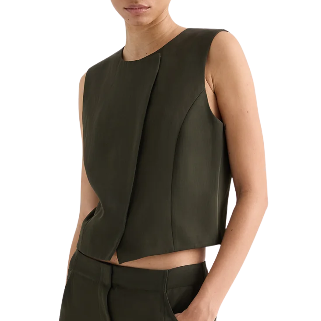 High Neck Hidden Placket Vest in Rosin
