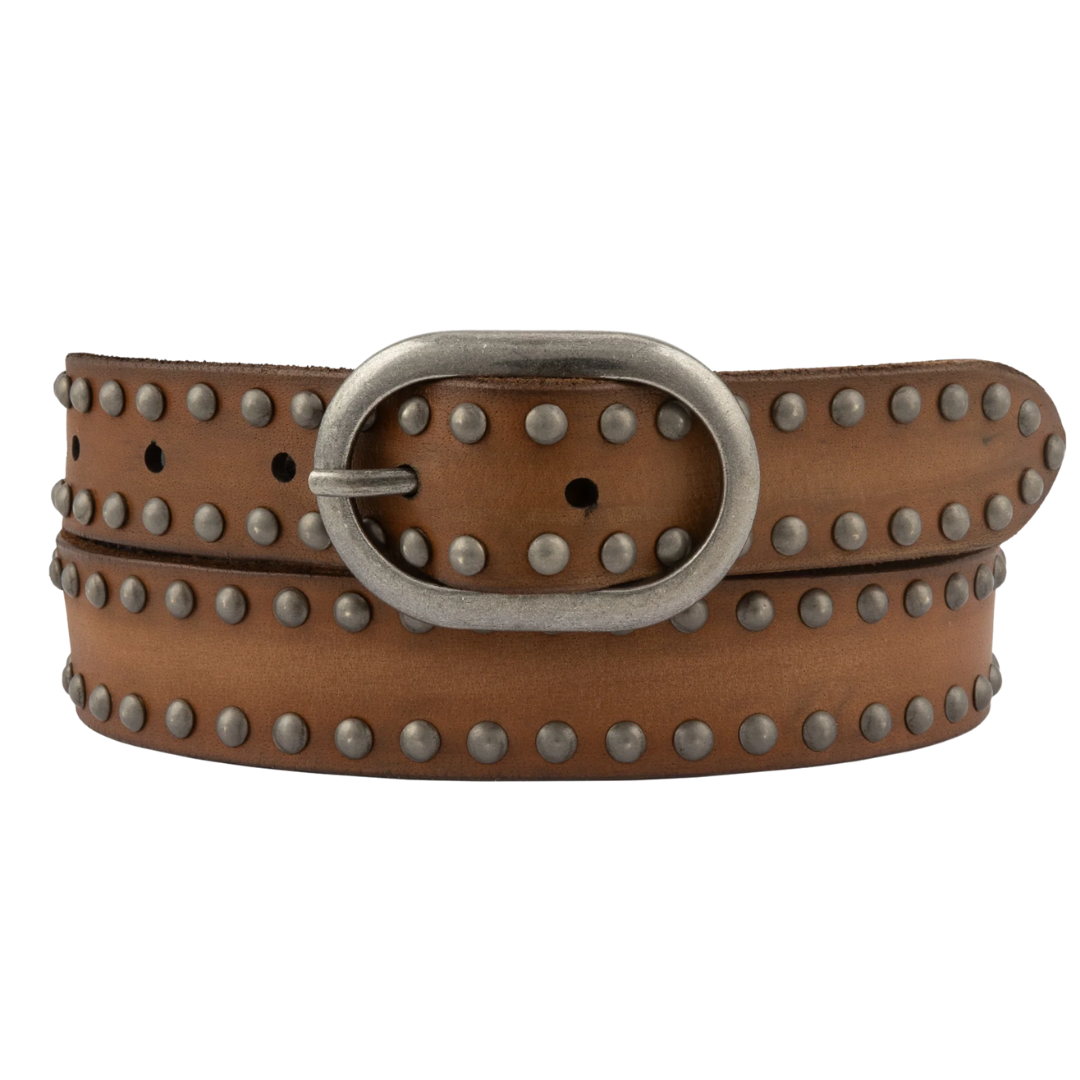 Zwier Oval Buckle Studded Belt in Camel