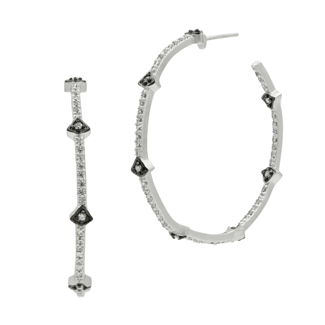 Best Selling Pavé Arrow Hoop Earrings in Silver & Black
