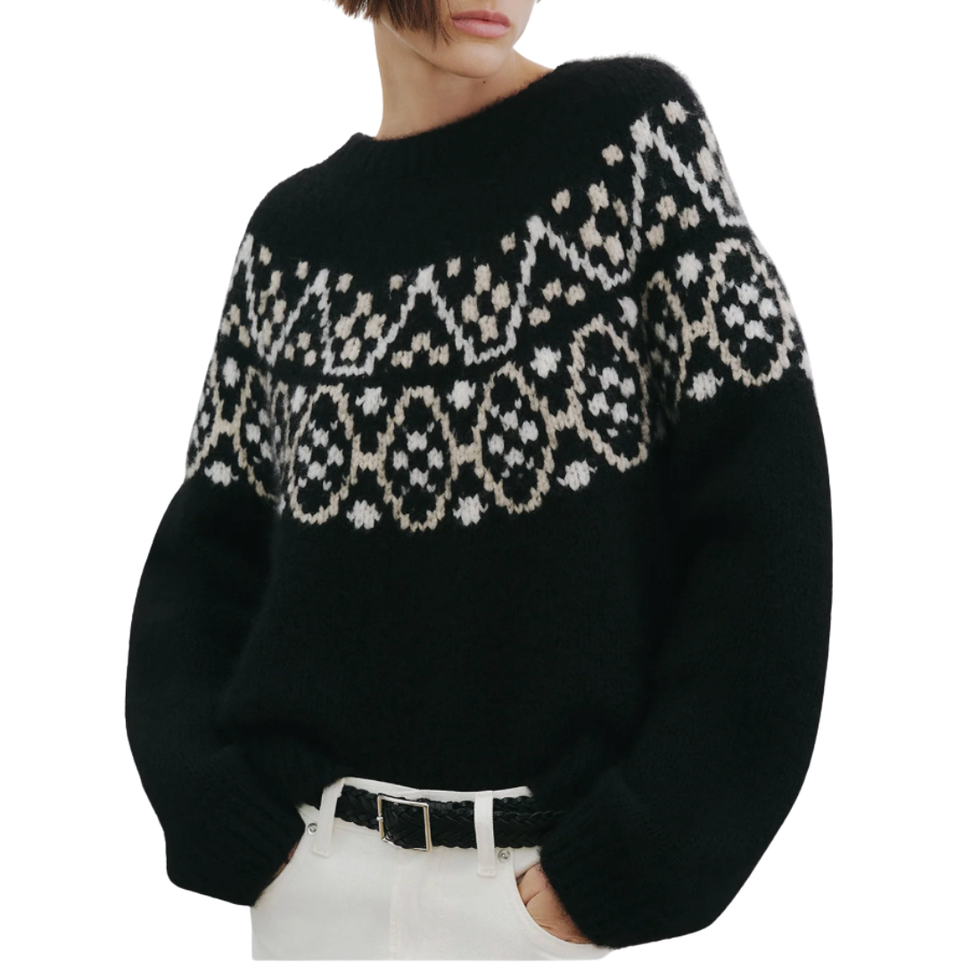 Chrissy Cashmere Sweater in Black Fairisle